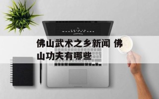 佛山武术之乡新闻 佛山功夫有哪些