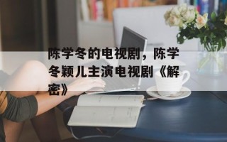 陈学冬的电视剧，陈学冬颖儿主演电视剧《解密》