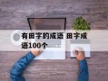 有田字的成语 田字成语100个